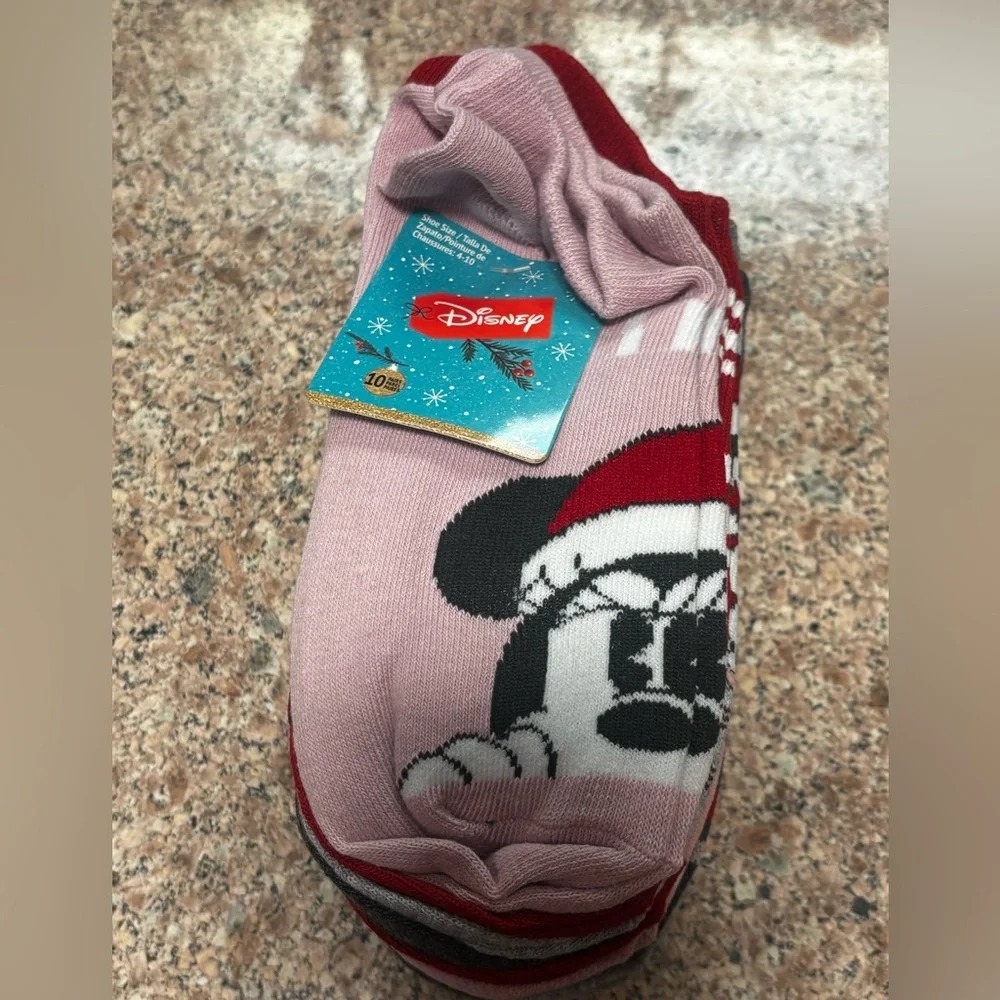 Disney Pink & Red Mickey Mouse Holiday Crew Socks 10 Pairs